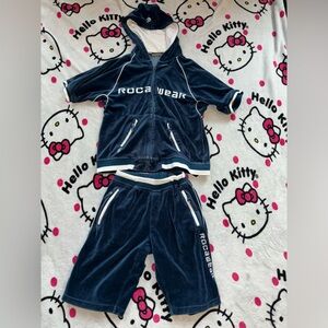 Rocawear Navy Velour tracksuit with shorts Y2K 2000’s